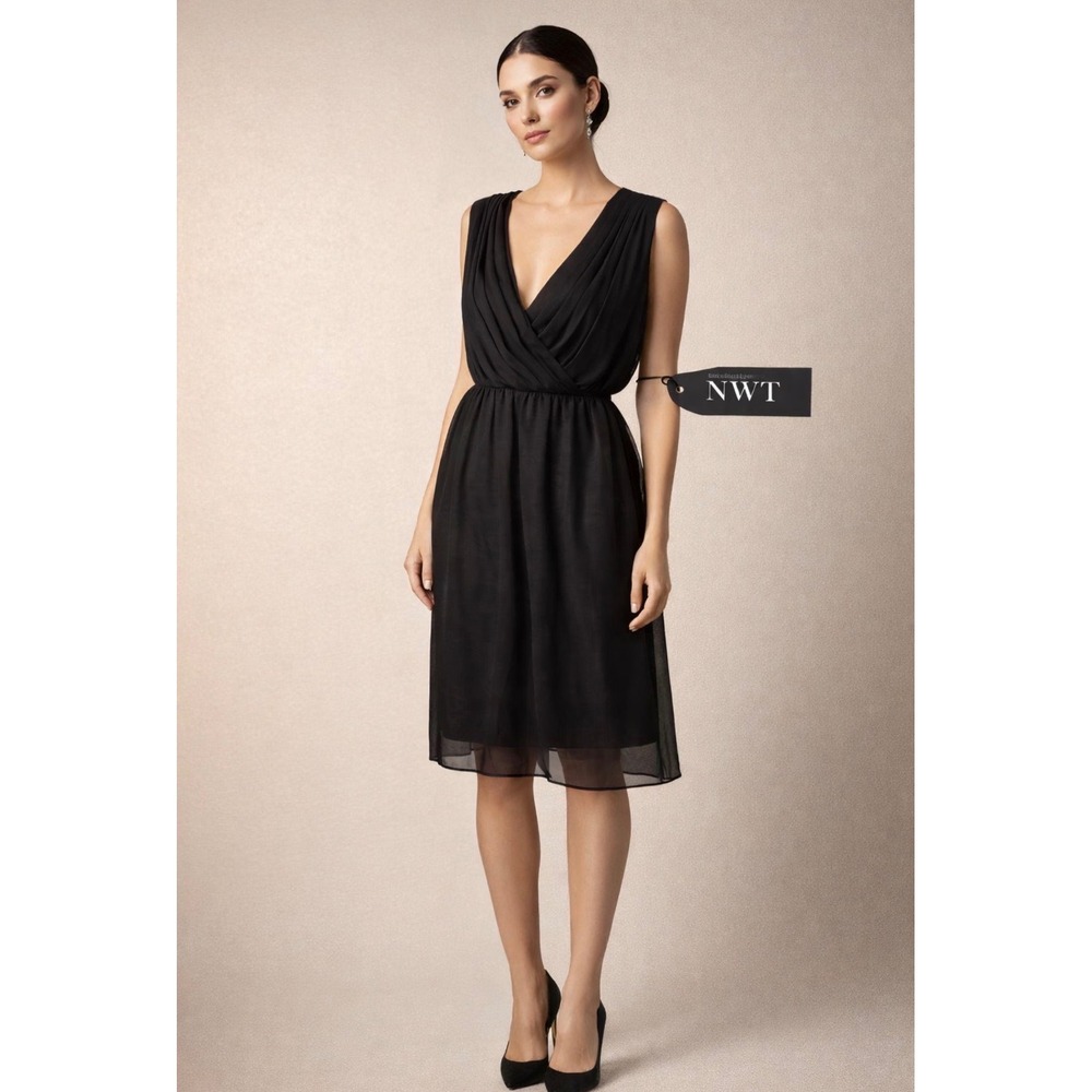 Black Halo Silk Chiffon Draped V-Neck Lightweight, NWTs Dress Size 6 Made in USA